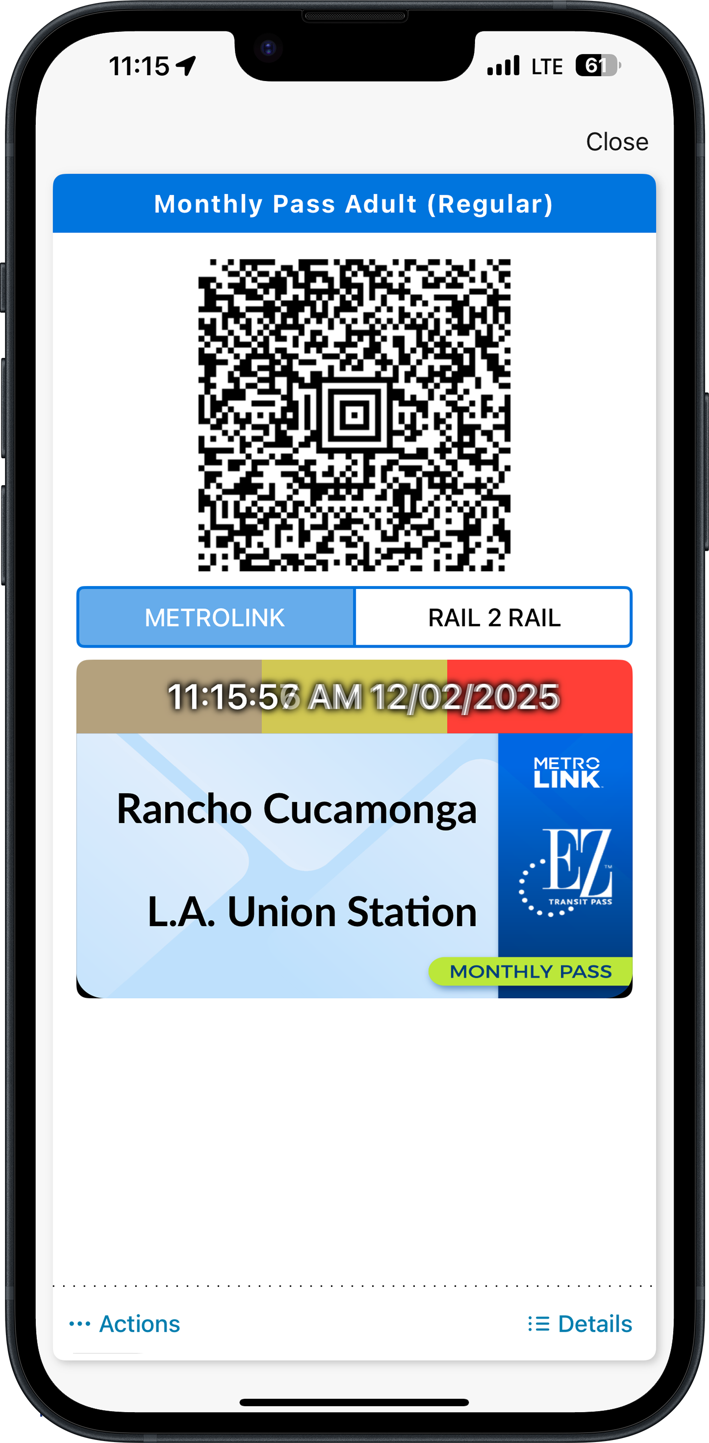 Metrolink App Activate Ticket Screen