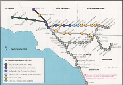 Metrolink service line map from 1992